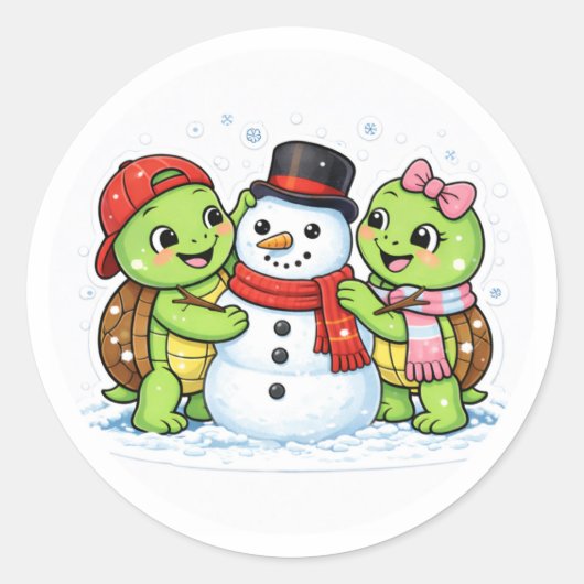 Einen Schneemann bauen Runder Aufkleber (Vorderseite)