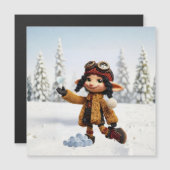 Einen Schneetag genießen Magnetkarte (Vorne/Hinten)