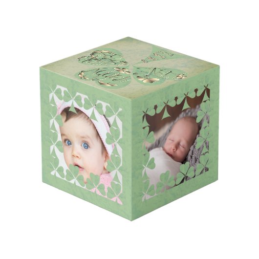 "Einen schönen St. Patrick's Day" Kleeblatt Frame Würfel (Rückseite Schrägansicht)