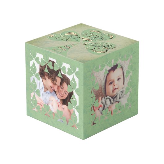 "Einen schönen St. Patrick's Day" Kleeblatt Frame Würfel (Vorderseite Schrägansicht)