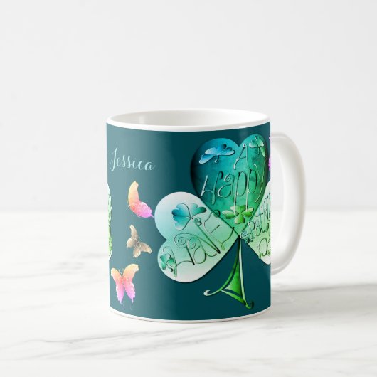 "Einen schönen St. Patrick's Day" Kleeblatt Kaffeetasse (VorderseiteRechts)