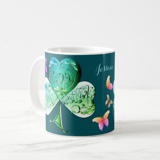 "Einen schönen St. Patrick's Day" Kleeblatt Kaffeetasse (Vorderseite Links)