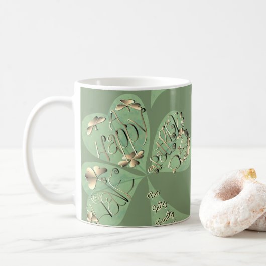 "Einen schönen St. Patrick's Day" Kleeblatt Kaffeetasse (Mit Donut)