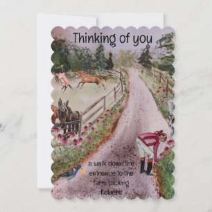 einen Spaziergang am Eingang des Bauernhofs Feiertagskarte