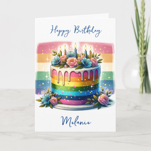 Einen spektakulären Birthday Rainbow Cake Karte (Vorderseite)