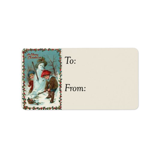 Einen Vintagen Geschenktag für Snowman machen Adressaufkleber (Vorne)