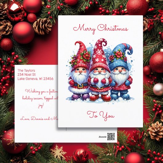 Einen Weihnachtsfest wünschen | Holiday Gnomes Feiertagspostkarte