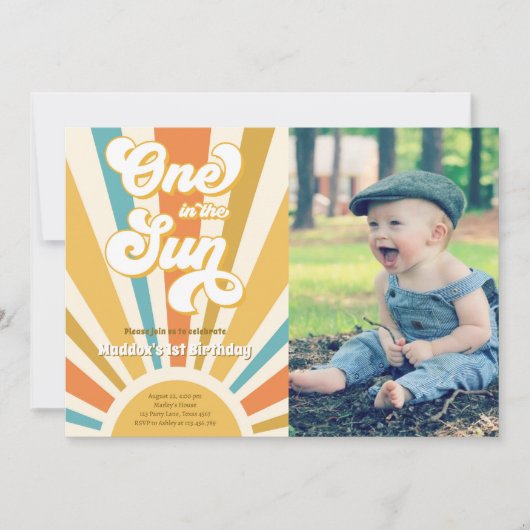 Einer in der Sun Retro Boho Hippie Erster Geburtst Einladung (Vorderseite)