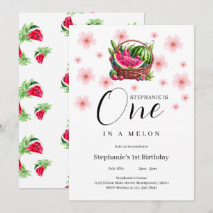 Einer in einem Melon Cherry Blossom 1. Geburtstag  Einladung