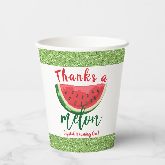 Einer in einem Melon-Glitzer Watermelon Erstgeburt Pappbecher (Vorderseite)