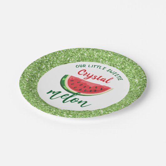 Einer in einem Melon-Glitzer Watermelon Erstgeburt Pappteller (Schrägansicht)