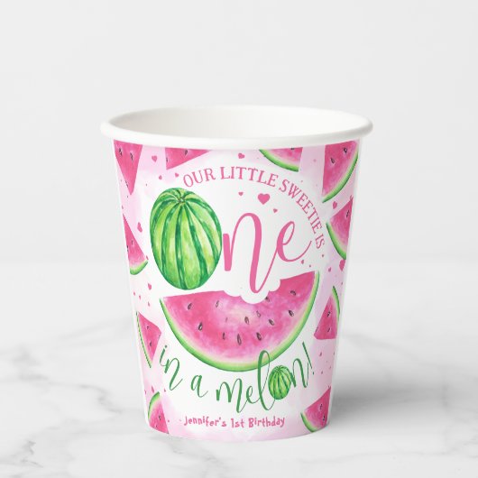 Einer in einem Melon! Watermelon Birthday Party Pappbecher (Vorderseite)