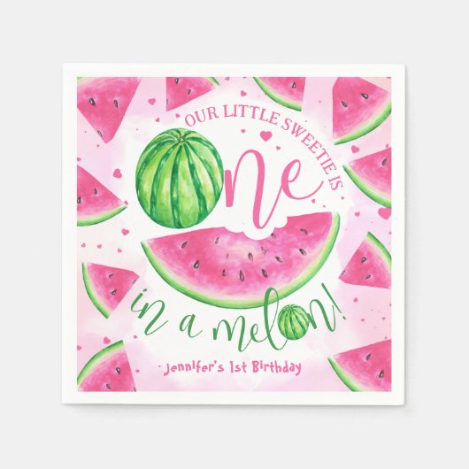 Einer in einem Melon! Watermelon Birthday Party Serviette (Vorderseite)