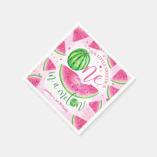 Einer in einem Melon! Watermelon Birthday Party Serviette (Ecke)
