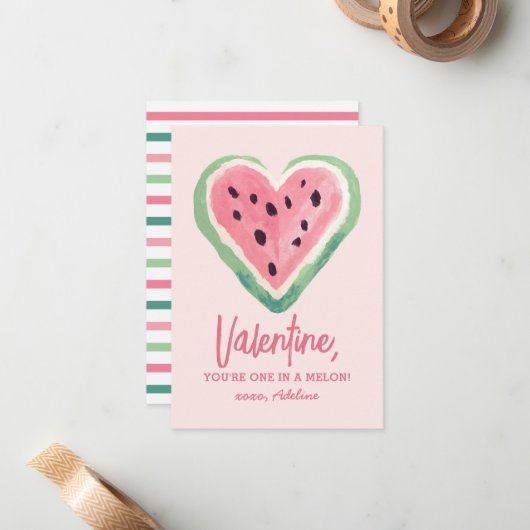 Einer in einem Melon Watermelon Kinder-Valentinsta Mitteilungskarte (Vorderseite/Rückseite Beispiel)