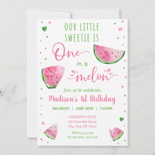 Einer in einem Melon Watermelon zum ersten Geburts Einladung (Vorderseite)