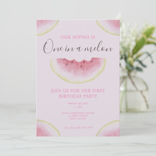 Einer in einem Melon Watermelon zum ersten Geburts Einladung (Stehend Vorderseite)