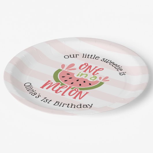 Einer in einem Melon Watermelon zum ersten Geburts Pappteller (Schrägansicht)