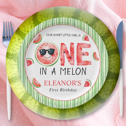 Einer in einer Melone 1. Geburtstag Wassermelonen- Pappteller