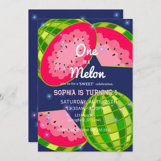 Einer in einer Wassermelone! 1. Geburtstag Party Einladung (Vorne/Hinten)