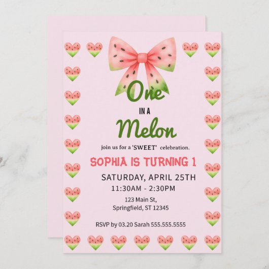 Einer in einer Wassermelone! 1. Geburtstag Party Einladung (Vorne/Hinten)