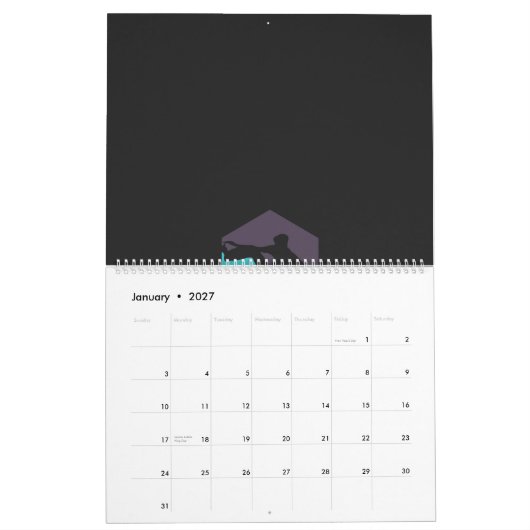 einer Silhouette eines Mannes mit Surfbrett Kalender (Jan 2027)