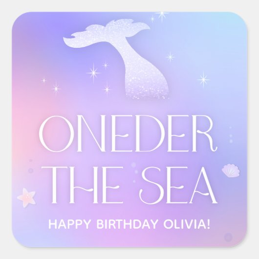 Eines der Meer Whimsical Funkelnd Meerjungfrau Geb Quadratischer Aufkleber (Vorderseite)