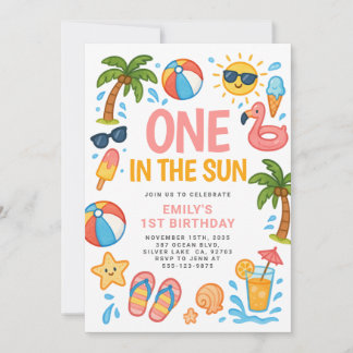 Eines in der Sonne Tropical 1. Geburtstag Party Einladung