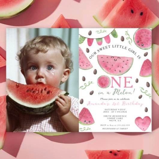 Eines in einem Melon Niedlich Watermelon Girl 1. G Einladung