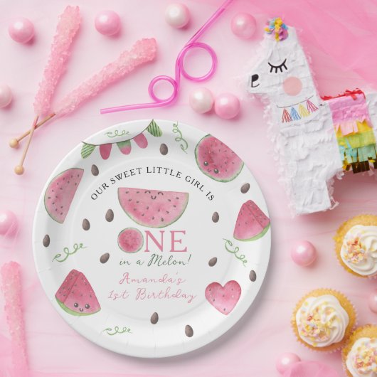 Eines in einem Melon Niedlich Watermelon Girl 1. G Pappteller (Party)