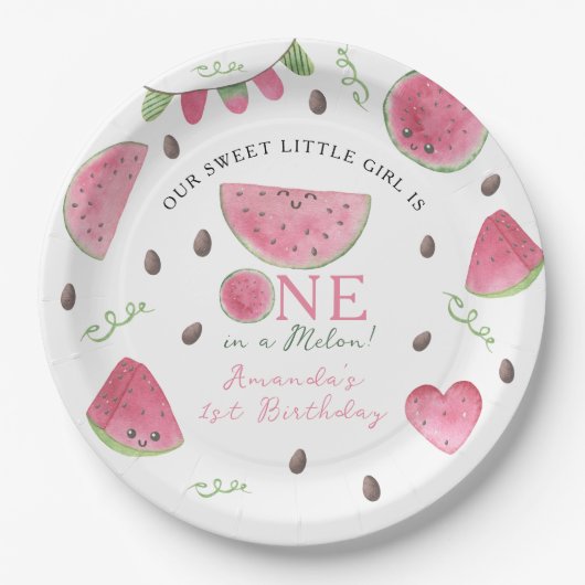Eines in einem Melon Niedlich Watermelon Girl 1. G Pappteller (Vorderseite)