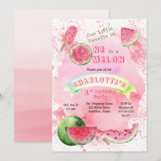 Eines in einem Melon Pink Watermelon 1. Geburtstag Einladung