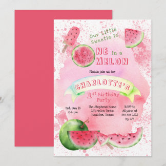 Eines in einem Melon Pink Watermelon 1. Geburtstag Einladung