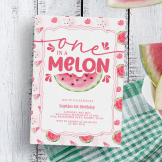 Eines in einem Melon Pink Watermelon 1. Geburtstag Einladung