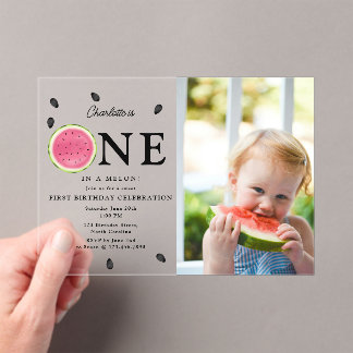Eines in einem Melon Watermelon Sommer Foto Geburt Acryleinladungen