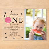 Eines in einem Melon Watermelon Sommer Foto Geburt Acryleinladungen (Vorderseite)