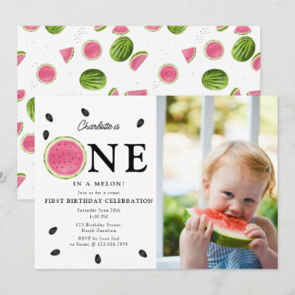 Eines in einem Melon Watermelon Sommer Foto Geburt Einladung