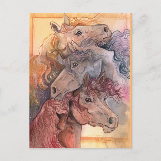 Eines mit Herd Watercolor Pferden Postkarte (Vorderseite)