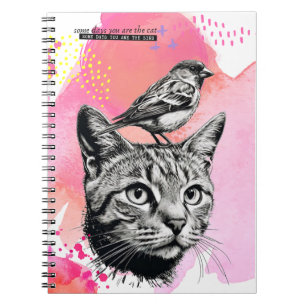 Eines Tages... - Katze + Vögel   Notebook-Journal Notizblock