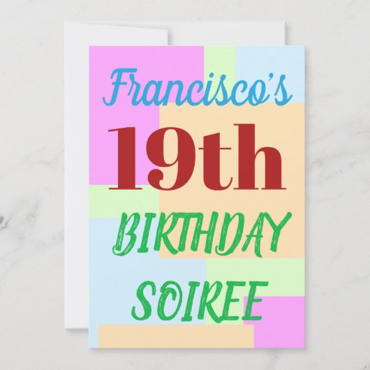 Einfach "19. BIRTHDAY SOIREE" Einladung (Vorderseite)