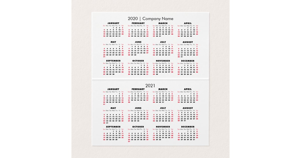 Einfach 2020 Kalender 2021 Kalender Firmenname Visitenkarten Zazzle De visitenkarten kalender 2021