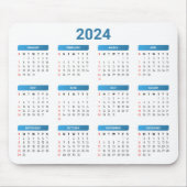 Einfach 2024 Jahr auf einen Blick Blue & White Kal Mousepad (Vorne)