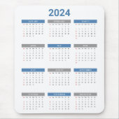 Einfach 2024 Jahr auf einen Blick Blue & White Kal Mousepad (Vorne)