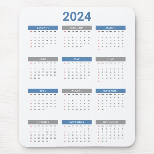 Einfach 2024 Jahr auf einen Blick Blue & White Kal Mousepad (Vorne)