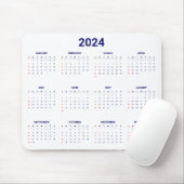 Einfach 2024 Jahr auf einen Blick Blue & White Kal Mousepad (Mit Mouse)