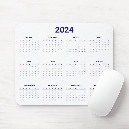 Einfach 2024 Jahr auf einen Blick Blue & White Kal Mousepad (Mit Mouse)
