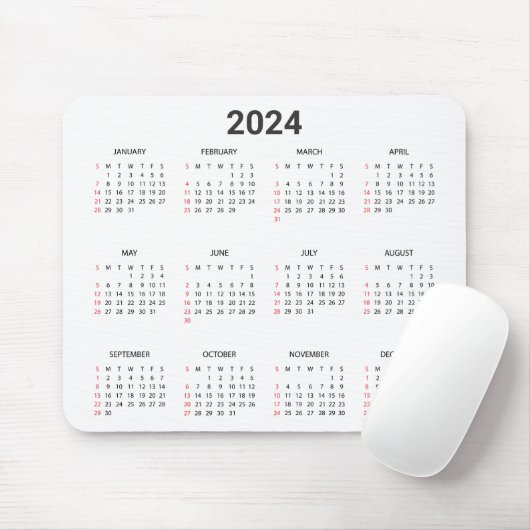 Einfach 2024 Jahr auf einen Blick Rot & Grau Kalen Mousepad (Mit Mouse)