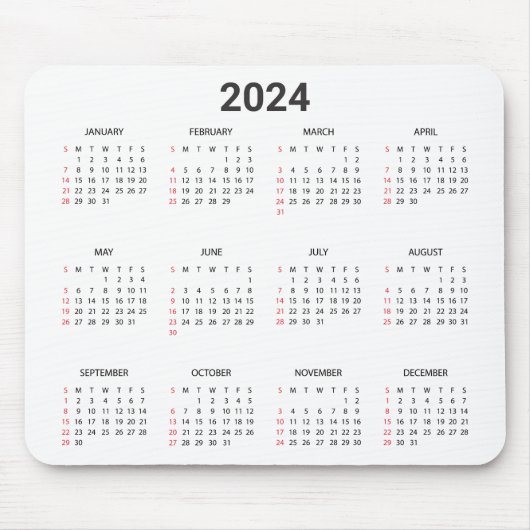 Einfach 2024 Jahr auf einen Blick Rot & Grau Kalen Mousepad (Vorne)