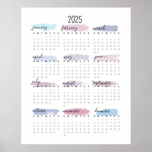 Einfach 2025 Pastellkalender Poster (Vorne)
