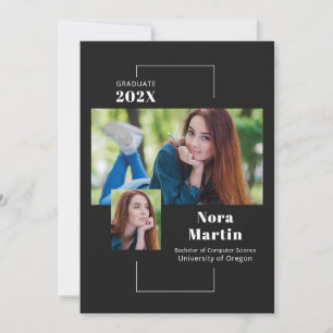 Einfach 2 Foto Graduation Schwarz Weiß Ankündigung